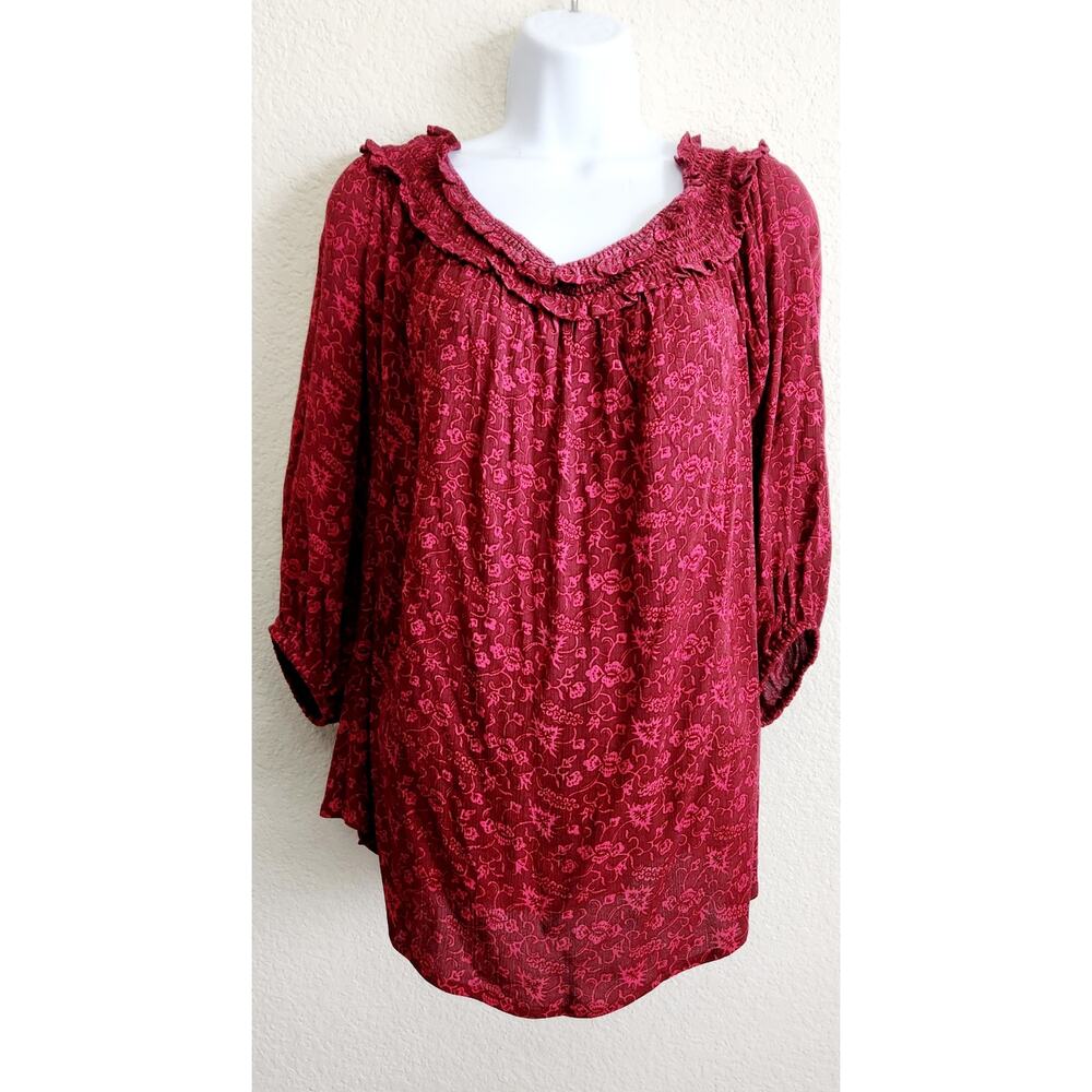 Lane Bryant Burgundy Floral Off The Shoulder Top 18 20 NWTS Lightweight Soft